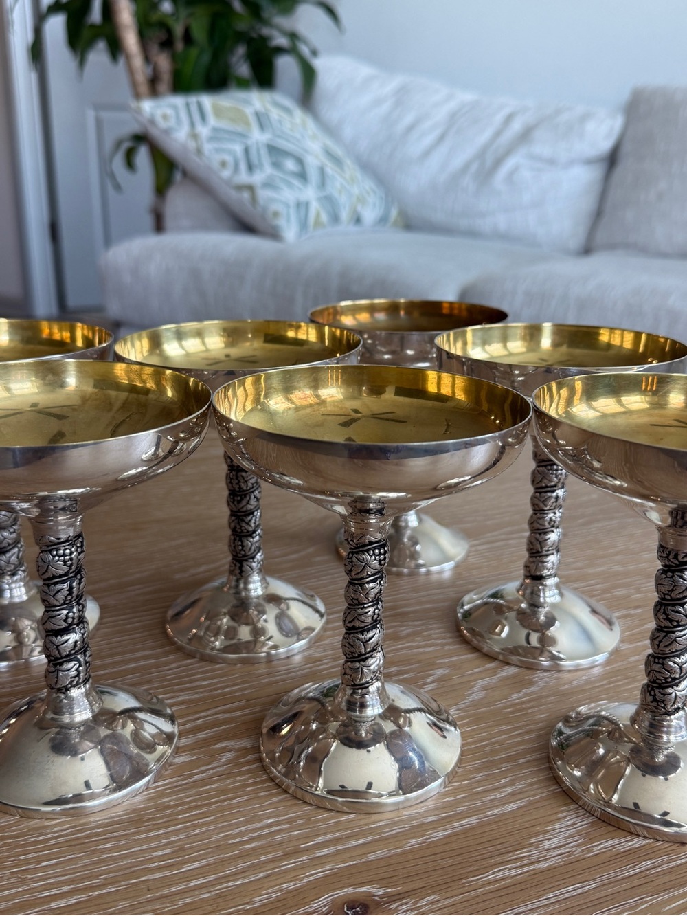 Vintage SILPLAT Madrid Silver Plated Champagne Coupes with Grape Vine Stems 7
